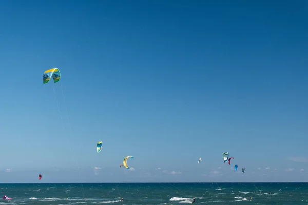 Kitesurfing on the blues sea.