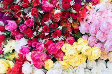 Çok renkli kumaş çiçek duvar kağıdı arka plan.