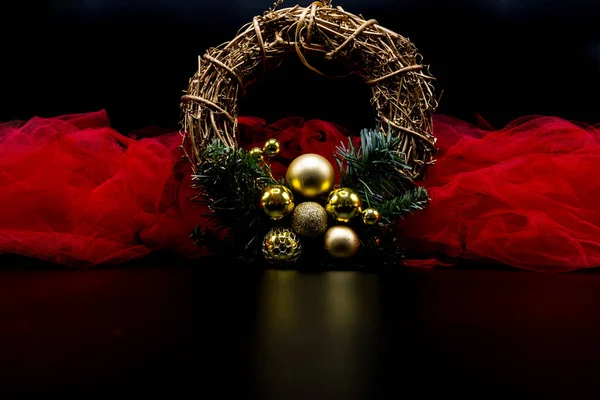 Cool Holidays Wallpaper Background Christmas Decorations Balls Baubles Black Background — Stock Photo, Image