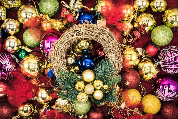 Natale Vibrante Sfondo Carta Parati Colorato Texture Palle Decorazioni Albero — Foto Stock