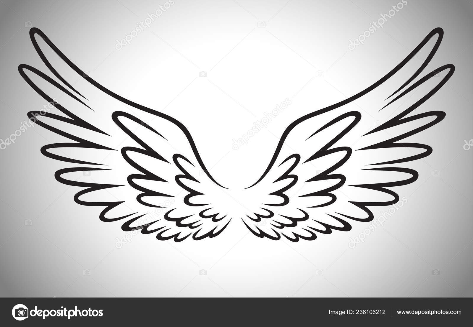 Cartoon Bird Wings Line Art Illustration Logo Stock Vector Image by ©lihina  #236106212