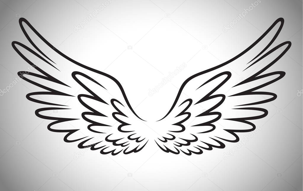 Cartoon bird wings line art illustration for logo