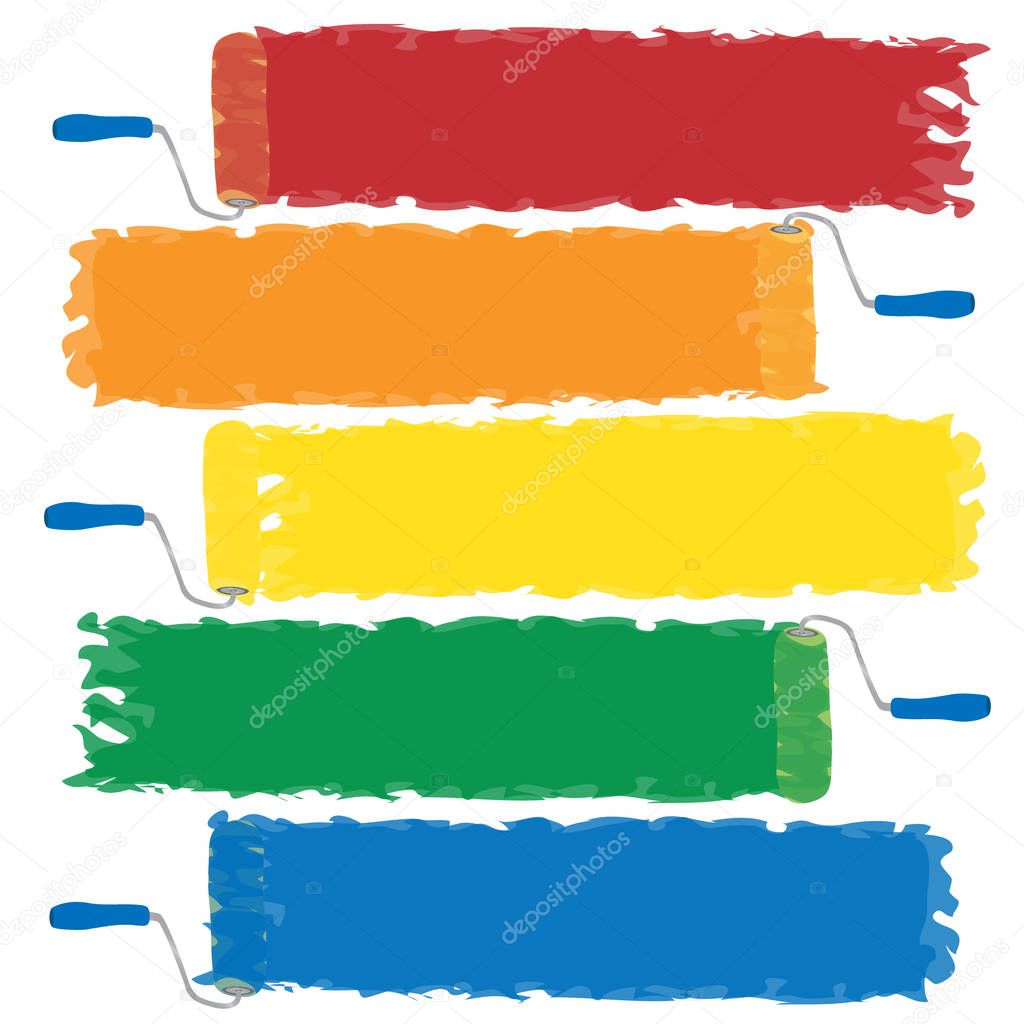 Paint rollers brushes with colorful strokes