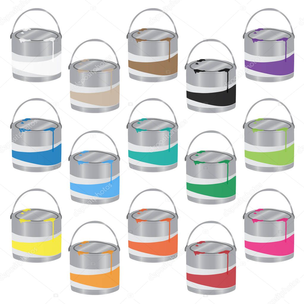 Paint buckets, colorful ink cans