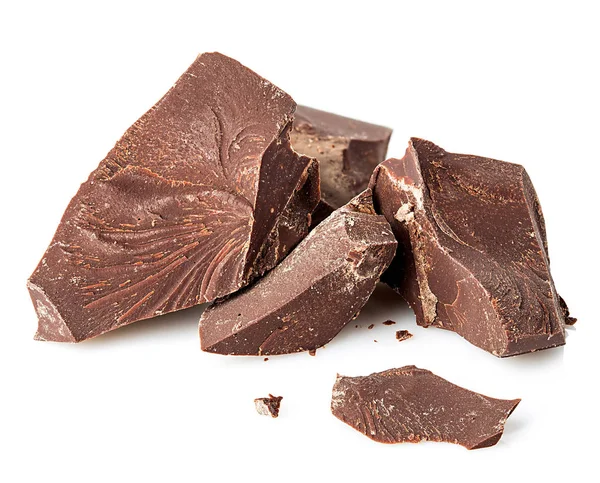 Trozos Chocolate Cerca Aislados Sobre Fondo Blanco —  Fotos de Stock