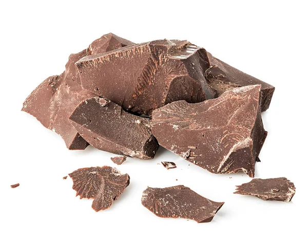 Choklad Bitar Närbild Isolerad Vit Bakgrund — Stockfoto
