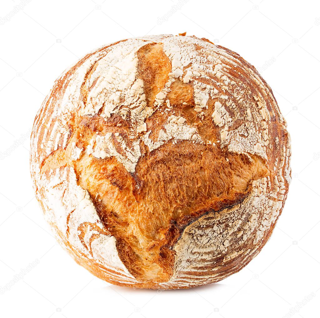 Fresh grain homemade bread on white background.
