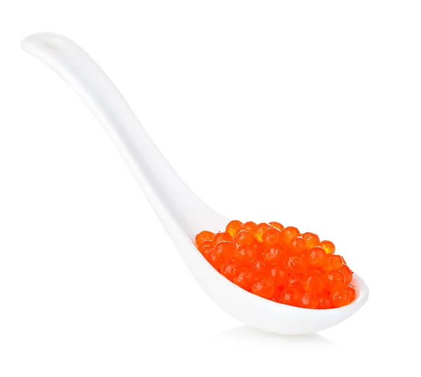 Porcelain Spoon Red Caviar Isolated White Background — Stock Photo, Image