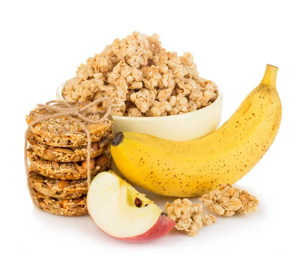 Zabpehely Banán Alma Közelről Elszigetelt Fehér Background Egészséges Táplálkozás — Stock Fotó