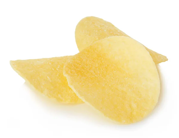 Potato Chips Close Geïsoleerd Witte Achtergrond — Stockfoto