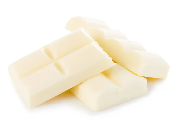 Weiße Schokoladenstücke Nahaufnahme Isoliert Auf Weißem Hintergrund — Stockfoto