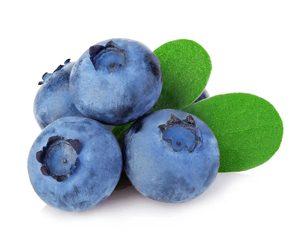 Fresh Ripe Blueberries Leaves Close Isolated White Background — Stock Photo, Image