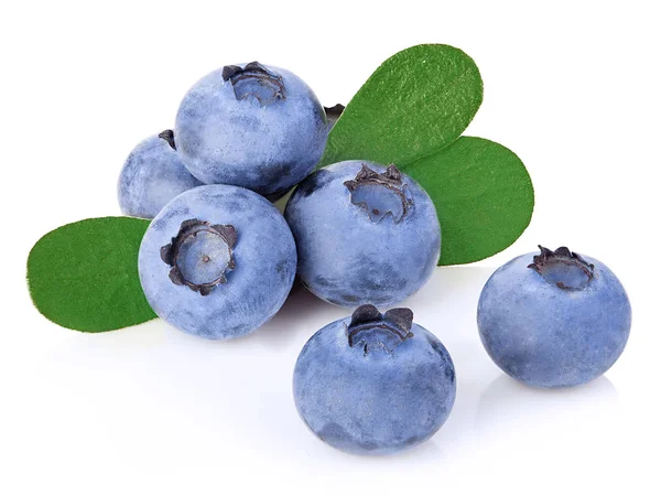 Fresh Ripe Blueberries Leaves Close Isolated White Background — Stock Photo, Image