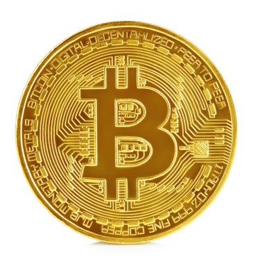 Altın bitcoin beyaz arka plan üzerinde izole. Yeni sanal para.