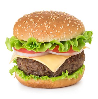 Beyaz arka plan üzerinde izole Amerikan büyük lezzetli klasik burger.