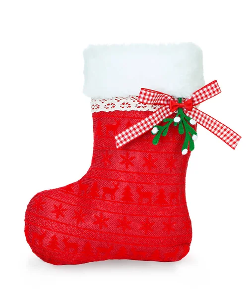 Bota Natal Vermelho Fundo Branco Isolado — Fotografia de Stock