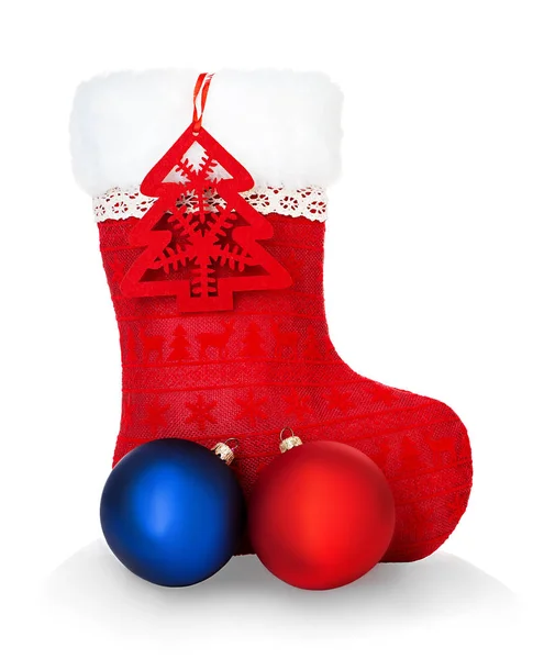 Red Santa Boot Geïsoleerd Witte Achtergrond — Stockfoto