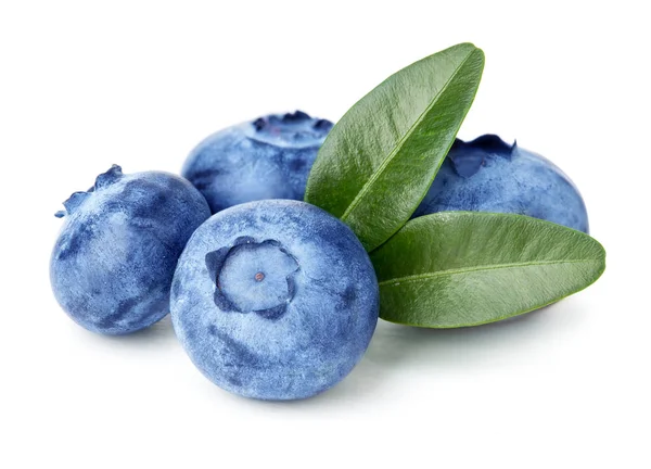 Blueberries Green Leaves Isolated White Background — Stock Photo, Image