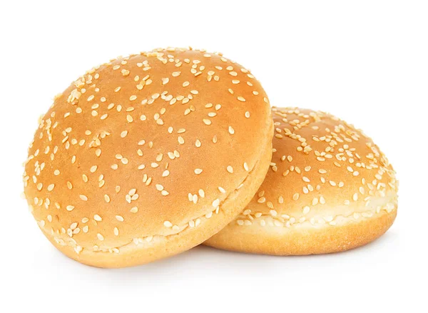 Twee Hamburger Broodjes Met Sesam Geïsoleerd Witte Achtergrond Rechtenvrije Stockafbeeldingen