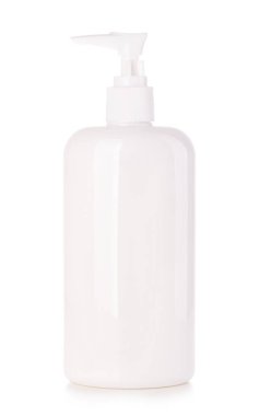 Jel, sabun, krem, şampuan, banyo köpüğü için sıvı kap. Beyaz dispenser pompalı kozmetik plastik şişe.