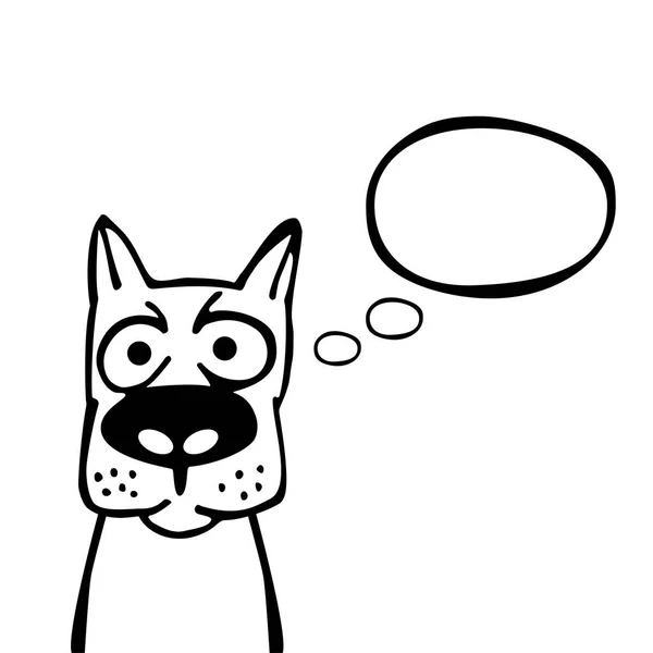 概述狗的插图 手绘矢量动物 滑稽的黑白字符与空的讲话气泡 — 图库矢量图片