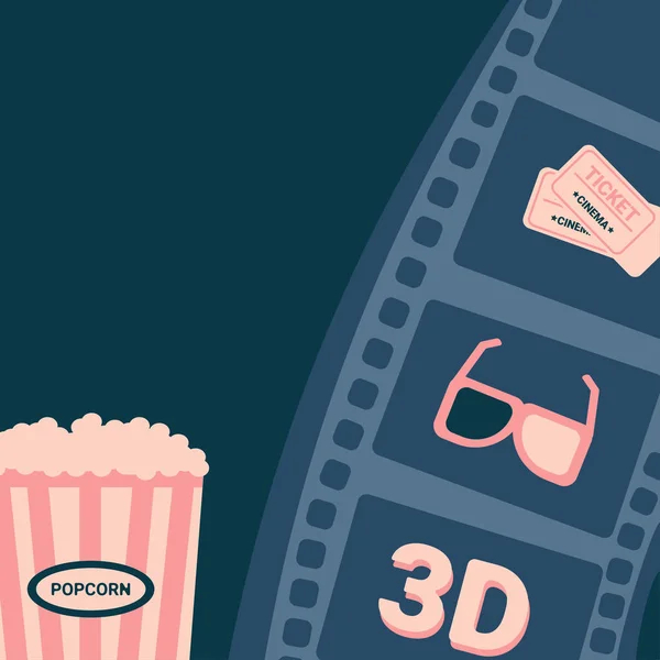 Movie Poster Popcorn Tickets Glasses Cinema Vector Illustration Blue Background — Stock Vector