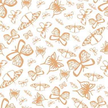 Turuncu anahat kelebekler ile Seamless modeli. Bahar doğa vektör çizim