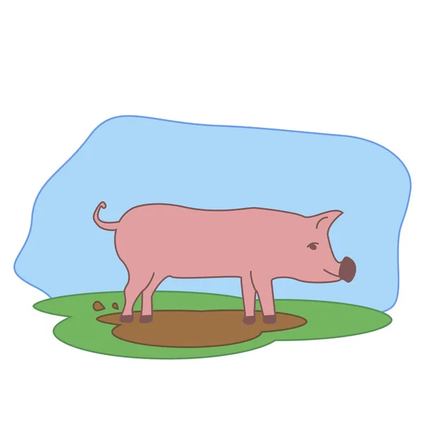 Illustration Vectorielle Porc Dans Boue Sur Terrain — Image vectorielle