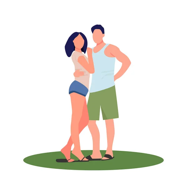 Verliebtes Paar im Gras. Vektorillustration von zwei Zeichen. Mann und Frau umarmen sich — Stockvektor