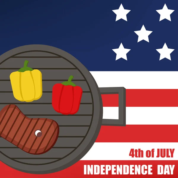 Glücklicher Vierter Juli Grußkarte Zum Unabhängigkeitstag Mit Grill — Stockvektor