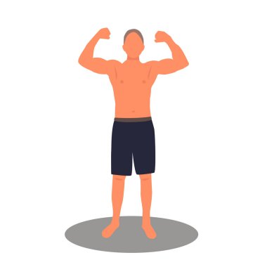 Adam fiziksel görünüm olarak iyi pazı gösterir. Şortla yalınayak adamdır. Karakter vektör çizim