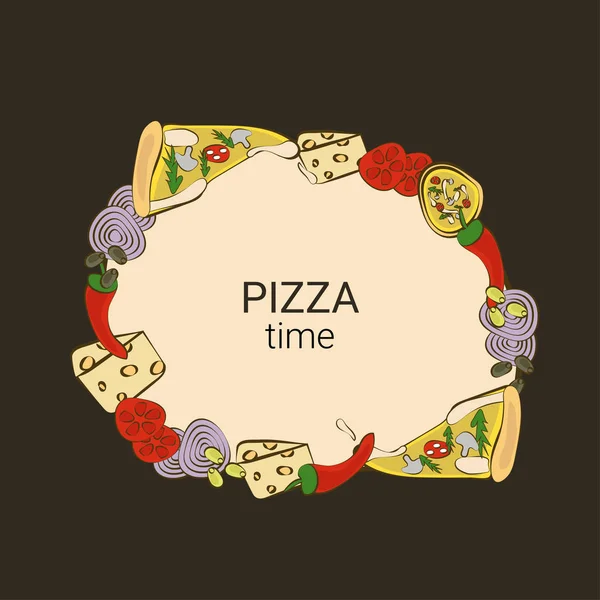 Fondo Rotondo Con Fastfood Verdure Illustrazione Vettoriale Della Pizza — Vettoriale Stock