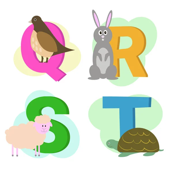 Ilustração Vetorial Alfabeto Animal Isolado Sobre Fundo Branco Cartas Para —  Vetores de Stock