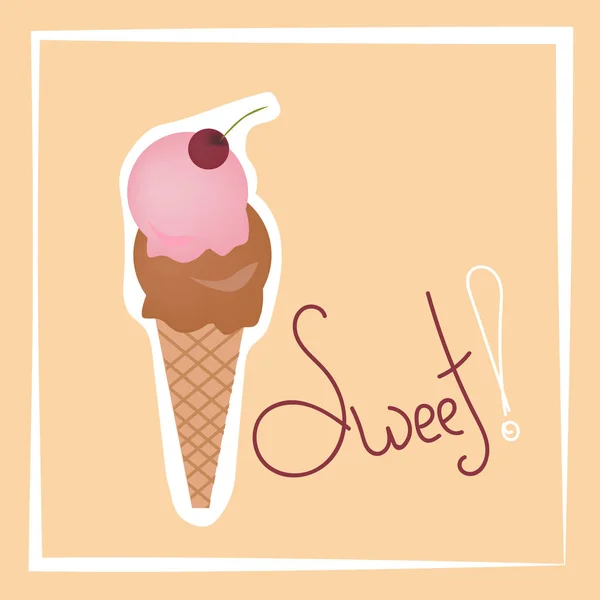 Sticker Yummy Ice Cream Vector Illustration Sweet Food — Stock Vector