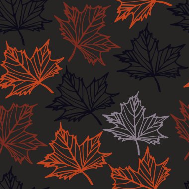 Sonbahar sezonu ile Seamless modeli. Akçaağaç yaprakları koyu arka plan üzerinde sıraladı. Vektör çizim sonbahar Hava durumu hakkında.