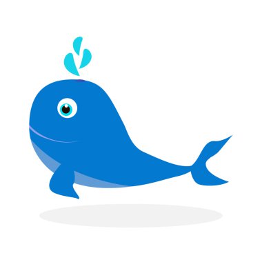 Sevimli çizgi üzerinde izole beyaz arka plan balina. Suda canlı hayvan vektör çizim.