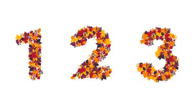 Bir, iki ve üç sayılar düşen yapraklar. Sonbahar vektör illüstrasyon izole beyaz arka plan üzerinde. Bölüm 1.