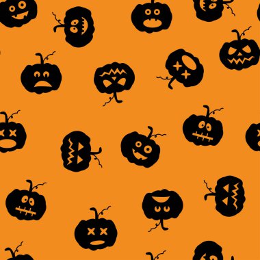Cadılar Bayramı partisi için seamless modeli. Turuncu zemin üzerine kabaklar siluetleri vektör çizim.