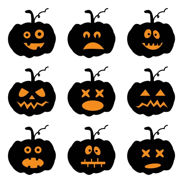 Набор Черных Силуэтов Тыкв Лицами Векторная Иллюстрация Овощей Хэллоуина — стоковый вектор