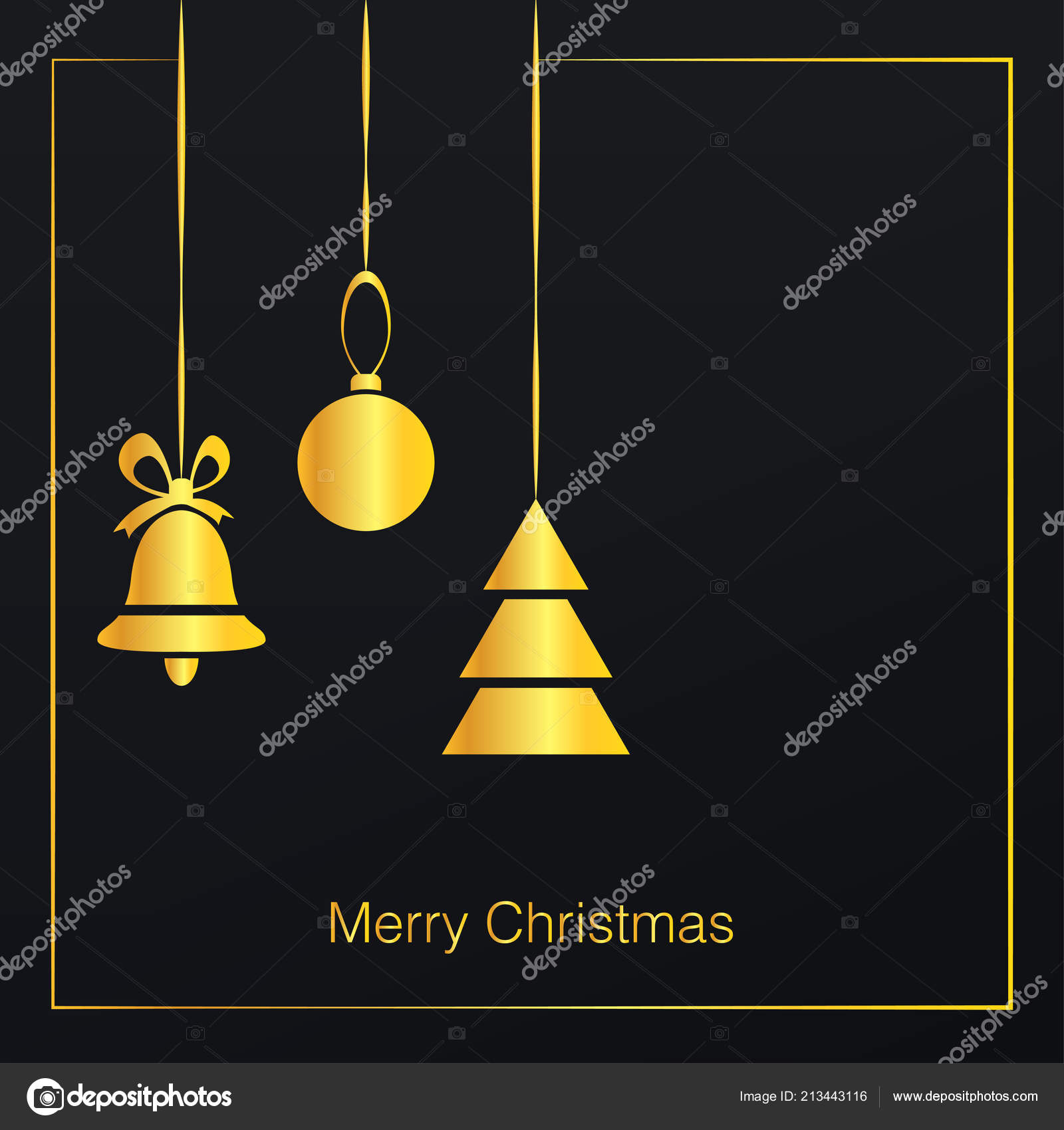 Golden ball bell and fir tree on a dark background Merry Christmas and Happy New year greeting card — Ð’ÐµÐºÑ‚Ð¾Ñ€ Ð¾Ñ‚ AnnaRed
