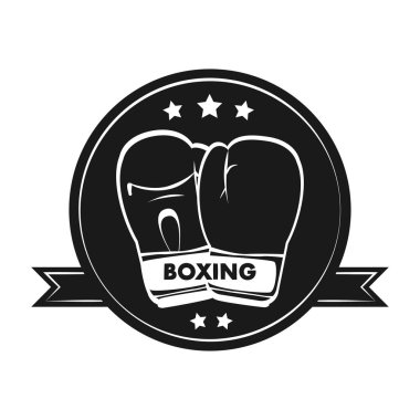 Siyah ve beyaz boks logosunu görmeniz gerekir. Spor hakkında amblemi vektör Illustration. Eldiven ve yıldız ile etiketleyin.