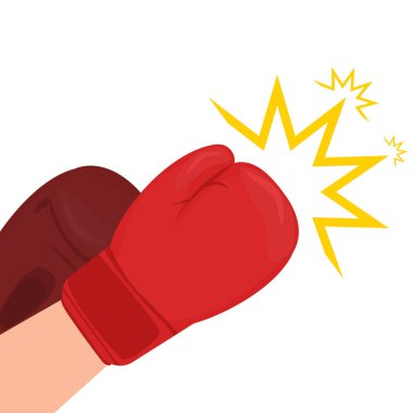 Güçlü yumruk çizgi film vektör çizim. Beyaz arka planda izole kırmızı eldiven boks spor.