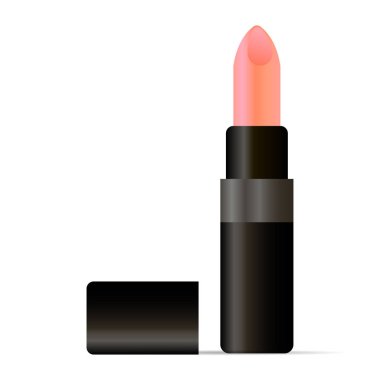 siyah ambalaj içinde 3D gerçekçi pembe ruj. Vektör çizim için izole üzerinde beyaz arka plan yapmak.