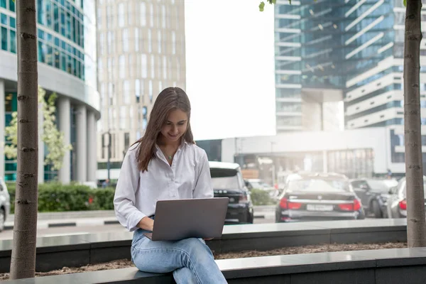 Female Pretty Freelancer Working Modern Computer Young Hipster Girl Working — Stock Photo, Image