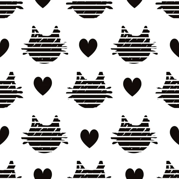 Cabeças pretas de gatos padrão no fundo branco —  Vetores de Stock