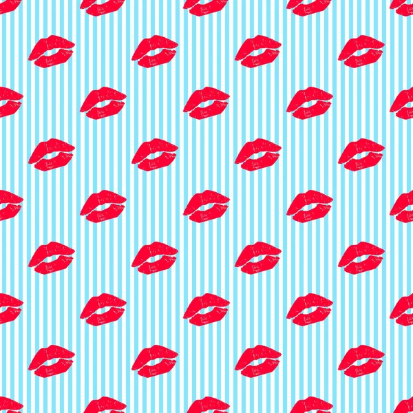 Patrón de besos sobre fondo de rayas — Archivo Imágenes Vectoriales