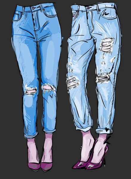 Illustration de jeans bleus avec broderie pour votre design — Image vectorielle