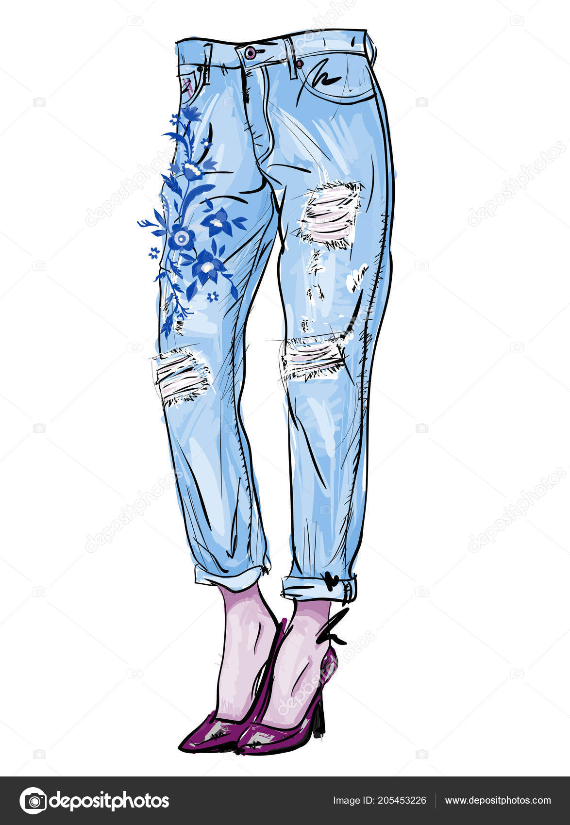 Ilustración de vaqueros azules con bordado para su diseño Vector de Stock  de ©Galieva0410 205453226