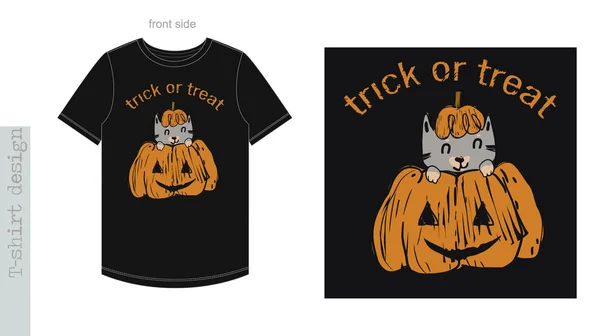 Camiseta para niños con gatito en calabaza — Archivo Imágenes Vectoriales