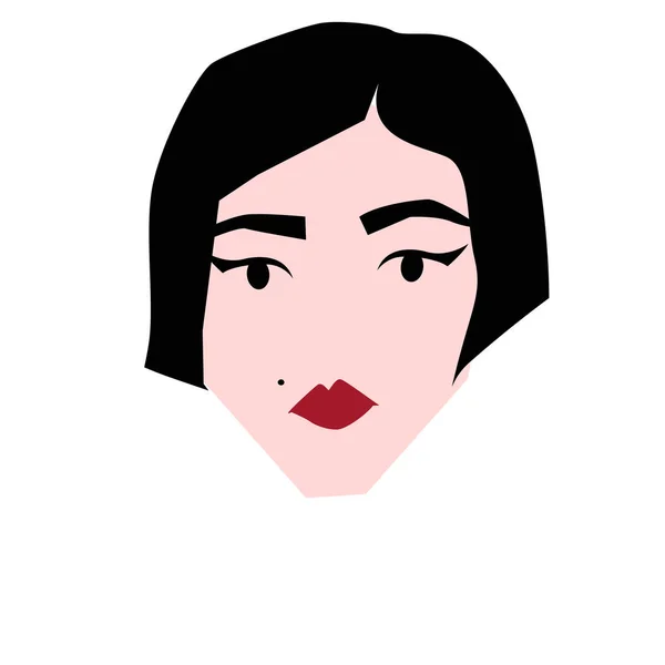 Joven cara europea simple ilustración de la mujer. mujer joven con ilustración de peinado corto negro — Vector de stock